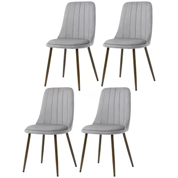 HOMCOM Set de 4 Scaune de Masa, Scaun de Bucatarie Modern cu Tapiterie din Catifea, Spatar Curbat si Picior din Otel pentru Camera de Zi, Dormitor, Gri imagine