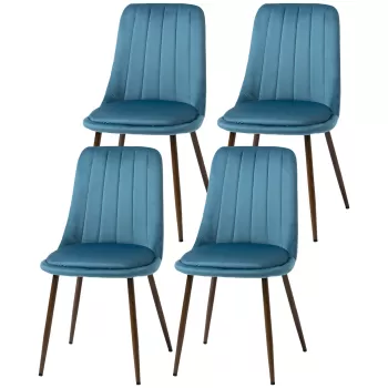 HOMCOM Set de 4 Scaune de Masa, Scaune de Bucatarie Moderne cu Tapiterie de Catifea, Spatar Curbat si Picioare de Otel pentru Camera de Zi, Dormitor, Albastru imagine