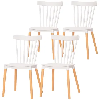 HOMCOM Set de 4 scaune de stil scandinav, spatar inalt, sezut din polipropilena, picioare din fag 48 x 52,5 x 83 cm alb | Aosom Romania imagine