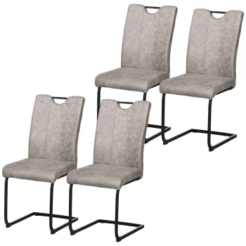 HOMCOM Set de 4 scaune de sufragerie cu acoperire din microfibra, picioare sanie din otel si manere 43 x 58,5 x 96,5 cm gri | Aosom Romania imagine