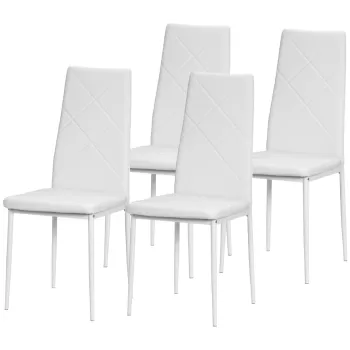 HOMCOM Set de 4 scaune de sufragerie cu spatar inalt, scaune moderne din piele artificiala si otel pentru bucatarie si sufragerie, 41x50x97cm, alb | AOSOM RO imagine