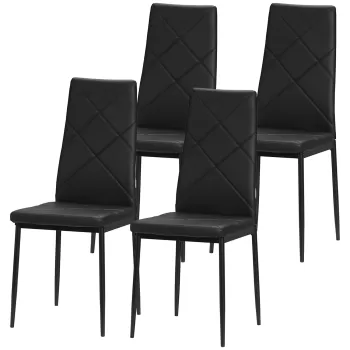 HOMCOM Set de 4 scaune de sufragerie cu spatar inalt, scaune moderne din piele artificiala si otel pentru bucatarie si sufragerie, 41x50x97cm, negru | AOSOM RO imagine