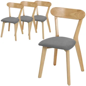 HOMCOM Set de 4 scaune de sufragerie, scaune de bucatarie, sezut captusit cu tesatura cu aspect de in, spatar curbat, gri si lemn natural | Aosom Romania imagine