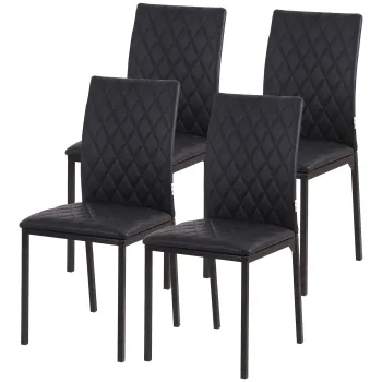 HOMCOM Set de 4 Scaune din Piele Ecologica cu Cusaturi Romboidale si Picioare din Otel, 41x50x91 cm, Negru | Aosom Romania imagine