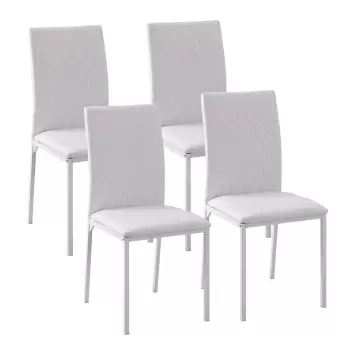 HOMCOM Set de 4 Scaune pentru Sufragerie sau Sala de Pranz, Scaune Capitonate si Tapitate din Imitatie de Piele Alba, 41x50x91cm imagine