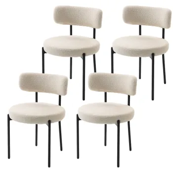 HOMCOM Set de 4 scaune pentru sufragerie Scaune de bucatarie captusite din tesatura bouclette Spatar curbat Picioare din otel Bej | Aosom Romania imagine
