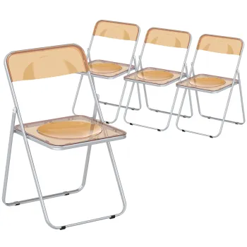 HOMCOM Set de 4 Scaune Pliabile din Acril, Scaune Pliabile Economisitoare de Spatiu din Otel, Scaun Pliabil pentru Interior pentru Casa, Birou, Petreceri si Evenimente, 47x48x75 cm, Portocaliu | Aosom Romania imagine