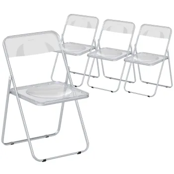 HOMCOM Set de 4 Scaune Pliabile din Acrilic, Scaune Pliabile Salvaspatiu din Otel, Scaun Pliabil de Interior pentru Casa, Birou, Petrecere si Evenimente, 47x48x75 cm, Transparent | Aosom Romania imagine
