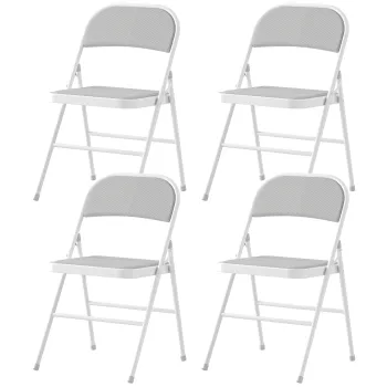 HOMCOM Set de 4 scaune pliabile scaune de sufragerie portabile cadru din otel 45 x 46 x 78 cm alb | Aosom Romania imagine