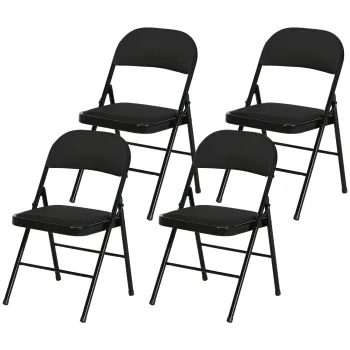 HOMCOM Set de 4 Scaune Pliabile, Scaune Moderne cu Perne din Poliester pentru Acasa si Birou, 45x46x78 cm, Negru | Aosom Romania imagine