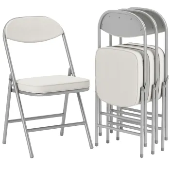 HOMCOM Set de 4 scaune pliante captusite, Scaune pliante cu material catifea, spatar, cadru metalic, crem | Aosom Romania imagine