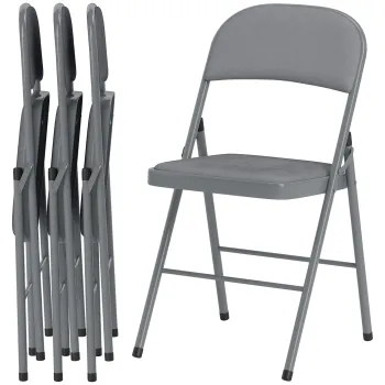 HOMCOM Set de 4 scaune pliante si portabile interior cu sezut si spatar tapitate in catifea, cadru din otel, gri deschis | Aosom Romania imagine