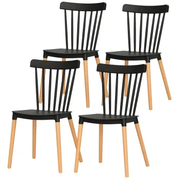HOMCOM Set de 4 scaune stil scandinav cu spatar inalt, sezut din polipropilena, picioare din lemn de fag 48 x 52,5 x 83 cm negru | Aosom Romania imagine