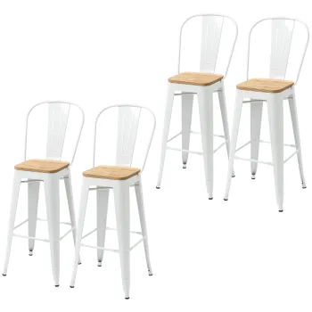 HOMCOM Set de 4 taburete de bar industrial cu spatar suport pentru picioare inaltime 76 cm otel crem | Aosom Romania imagine