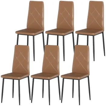 HOMCOM Set de 6 Scaune de Dining Moderne cu Spatar Inalt, din Piele Ecologica si Otel, 41x50x97 cm, Maro | Aosom Romania imagine