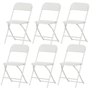 HOMCOM Set de 6 Scaune Pliabile din PP cu Orificii de Drenaj, Scaune Pliabile Salva-Spatiu Portabile din Otel, Scaun Pliabil de Interior pentru Casa, Birou, Bucatarie, Evenimente, 45x49x79,5 cm, Alb | Aosom Romania imagine