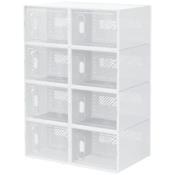 HOMCOM Set de 8 cutii cuburi de depozitare pentru pantofi modulare cu usi transparente - 25 x 35 x 19 cm | Aosom Romania imagine