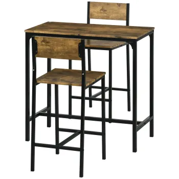 HOMCOM Set de bar 3 piese, masa inalta, 2 scaune, MDF, cadru metalic, rezistent la apa, Maro | Aosom Romania imagine