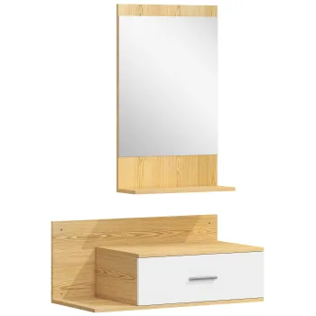 HOMCOM Set de Intrare cu Oglinda cu Raft si Dulap Suspendat cu Sertar si 2 Rafturi Deschise, din Lemn si Sticla | Aosom Romania imagine