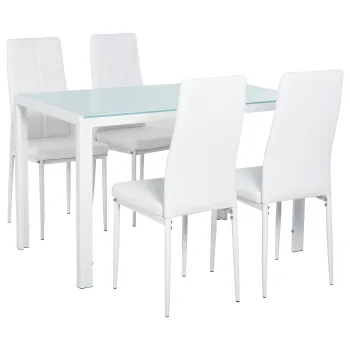 HOMCOM Set de luat masa 4 Scaune tapitate si 1 masa pentru 4 persoane alb imagine