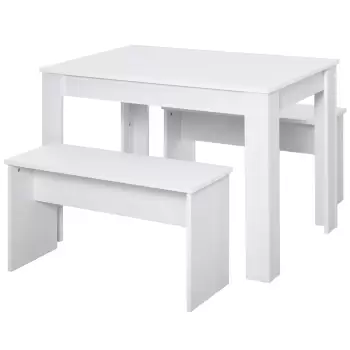 HOMCOM Set de luat masa Masuta cu 2 Banci, in Stil Modern, Alb, pentru casa, Restaurant si Cafenea, 110x70x75cm imagine