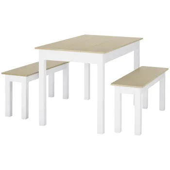 HOMCOM Set de masa 3 piese cu 2 banci pliante pentru 4-6 persoane de stil contemporan din particule de lemn | Aosom Romania imagine