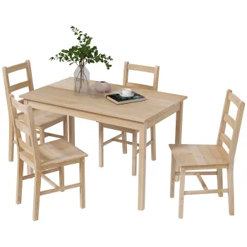 HOMCOM Set de masa 5 piese, masa cu scaune, lemn masiv, 118 cm x 73 cm x 75 cm, natur | Aosom Romania imagine