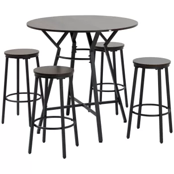 HOMCOM Set de masa cu 4 scaune, in Stil Industrial pentru Bucatarie si Bar, Set din Lemn si Otel, Culoare nuc | AOSOM RO imagine