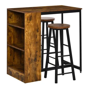 HOMCOM Set de Masa de Bar si Scaune cu Raft de Depozitare, 91x49x91 cm, Maro Rustic | Aosom Romania imagine