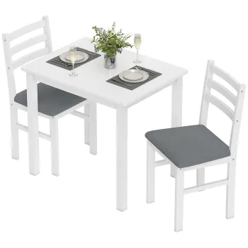 HOMCOM Set de Masa din 3 Piese cu 2 Scaune, Masa de Bucatarie pentru Spatii Compacte, Scaune Tapitate, Economisire Spatiu, MDF, Alb | Aosom Romania imagine