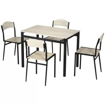 HOMCOM Set de masa din 5 Piese cu 1 masa dreptunghiulara 100x63x76.5 cm si 4 Scaune 45x40x82 cm, din otel si MDF, Negru si lemn natural | AOSOM RO imagine
