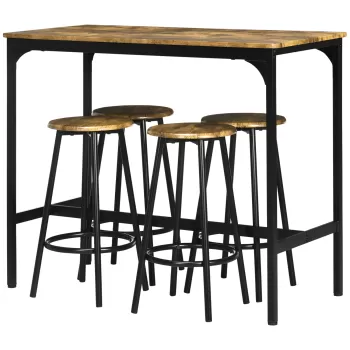 HOMCOM Set de masa si scaune de bar 5 piese, Masa industriala cu economie de spatiu si 4 scaune rotunde de bar, Maro rustic | AOSOM RO imagine