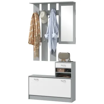 HOMCOM Set de Mobilier pentru Hol cu Raft pentru Pantofi, Oglinda si 2 rafturi Reglabile, 90x24x177 cm, Gri | Aosom Romania imagine