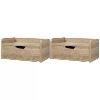 HOMCOM Set de Noptiere Suspendate de 2 Noptiere de Perete cu Sertar de Depozitare pentru Dormitor, Natur | AOSOM RO imagine