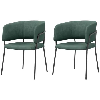 HOMCOM Set de Scaune, Scaune de Bucatarie Tapitate Moderne din Catifea cu Spate, Cotiera si Picioare Metalice, 57x53x73 cm, Verde imagine