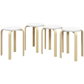 HOMCOM Set de Scaune Stivuibile pentru 4 Persoane, Scaune Moderne de Stivuire, Scaune Rotunde fara Spate, 40x40x45 cm, Lemn Natural | Aosom Romania imagine