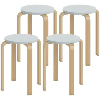 HOMCOM Set de Scaune Stivuibile pentru 4 Persoane, Scaune Moderne de Stivuire, Scaune Rotunde fara Spate, 40x40x45 cm, Lemn Natural | Aosom Romania imagine