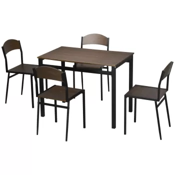 HOMCOM Set de sufragerie 5 piese cu 1 masa dreptunghiulara 100x63x76,5 cm si 4 scaune 45x40x82 cm, otel si MDF, maro negru imagine