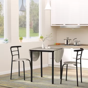 HOMCOM Set de sufragerie din 3 piese cu 2 scaune si 1 masa ovala, se mobilier bucatarie pentru spatii limitate, culoarea lemnului | AOSOM RO imagine