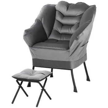 HOMCOM Set Fotoliu cu Suport pentru Picioare, Spatar, Brate si 2 Buzunare Laterale, 80x78x100 cm, Gri | Aosom Romania imagine