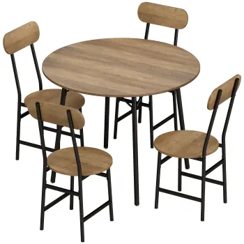 HOMCOM Set masa 5 piese: masa si 4 scaune, picioare metal, finisaj natural. | Aosom Romania imagine