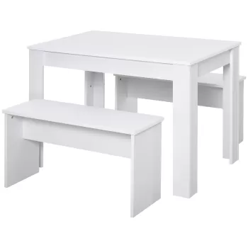 HOMCOM Set Masa cu 2 Banci, masa de bucatarie, masa Alba, mobilier bucatarie, masa si scaune | AOSOM RO imagine