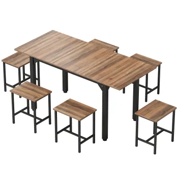 HOMCOM Set Masa Da Dining Extensibil 160 cm Cm, Negru Nuc | Aosom Romania imagine