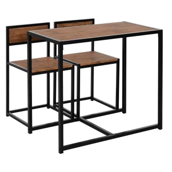 HOMCOM Set masa de bar 3 piese, 2 scaune, 1 masa, 90 cm x 47 cm x 76 cm, maro + negru | Aosom Romania imagine
