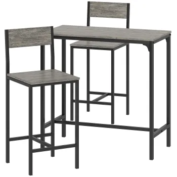 HOMCOM Set masa de bar cu taburete, masa inalta cu 2 taburete de bar, suport pentru picioare si spatare, gri | Aosom Romania imagine