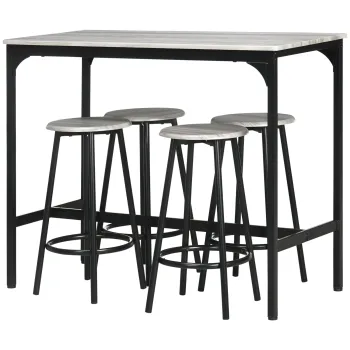 HOMCOM Set Masa de Bar si 4 Scaune cu Suport pentru Picioare, 110x50x89.5 cm, Gri | Aosom Romania imagine