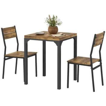 HOMCOM Set masa de dining cu 2 scaune encastrabile, pentru bucatarie living casa, rustic | Aosom Romania imagine