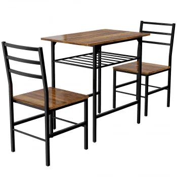 HOMCOM Set masa dining cu 2 scaune, masa pentru bucatarie cu scaune pentru 2 persoane, cadru din metal, maro | Aosom Romania imagine