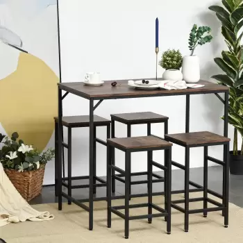 HOMCOM Set masa Inalta cu 4 Taburete Stil Industrial din Metal si Lemn imagine