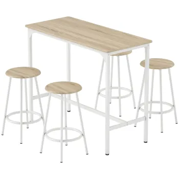 HOMCOM Set masa inalta si 4 scaune cu suport pentru picioare stil modern, structura metalica efect lemn natural | Aosom Romania imagine